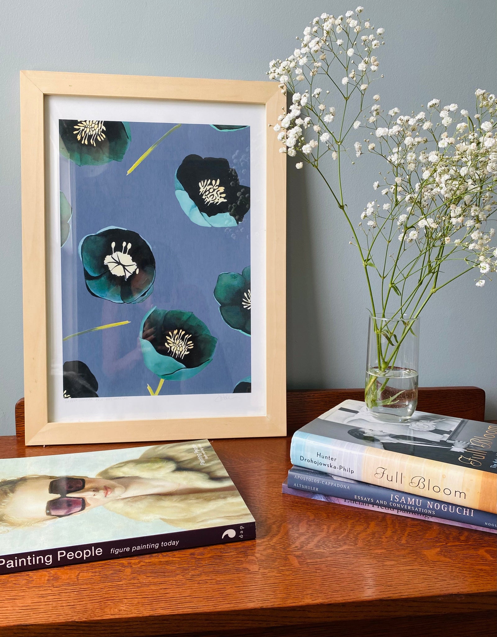 Art Print:  Green Winter Rose on Charcoal by India & Purry