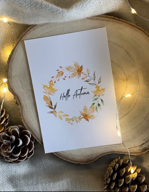Load image into Gallery viewer, Hello Autumn Watercolour Leaf Wreath New Autumn 2021 Seasonal Wall Home Decor Print by WinsterCreations™ Official Store
