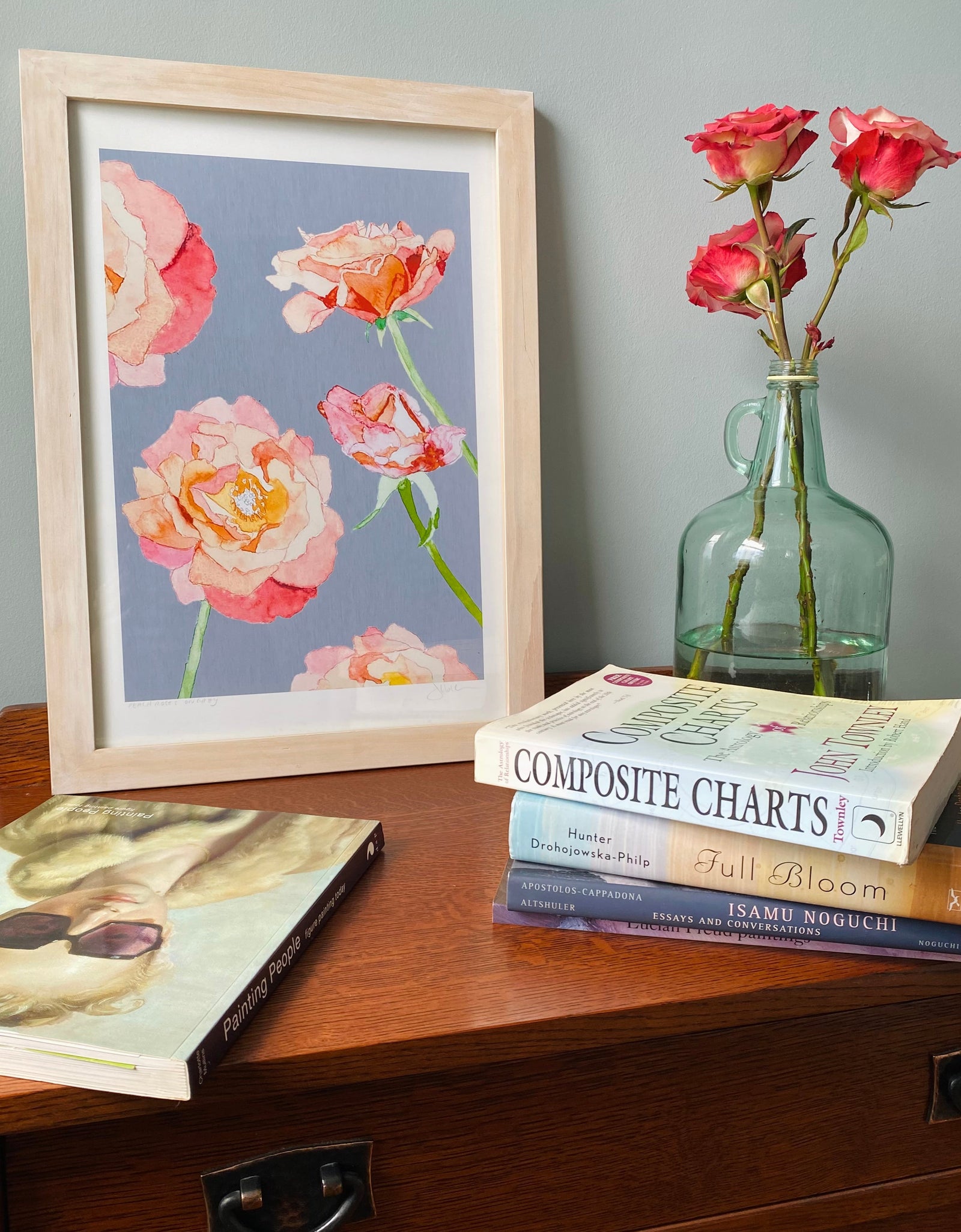 Art Print:  Peach Roses on Grey by India & Purry