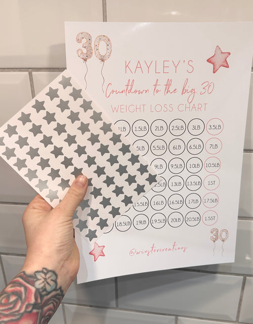 Load image into Gallery viewer, Personalised Name Countdown To Any Birthday Balloons A4 Weight Loss Diet Slimming Chart Tracker Print - st. lb Units - Laminated With Stars by WinsterCreations™ Official Store
