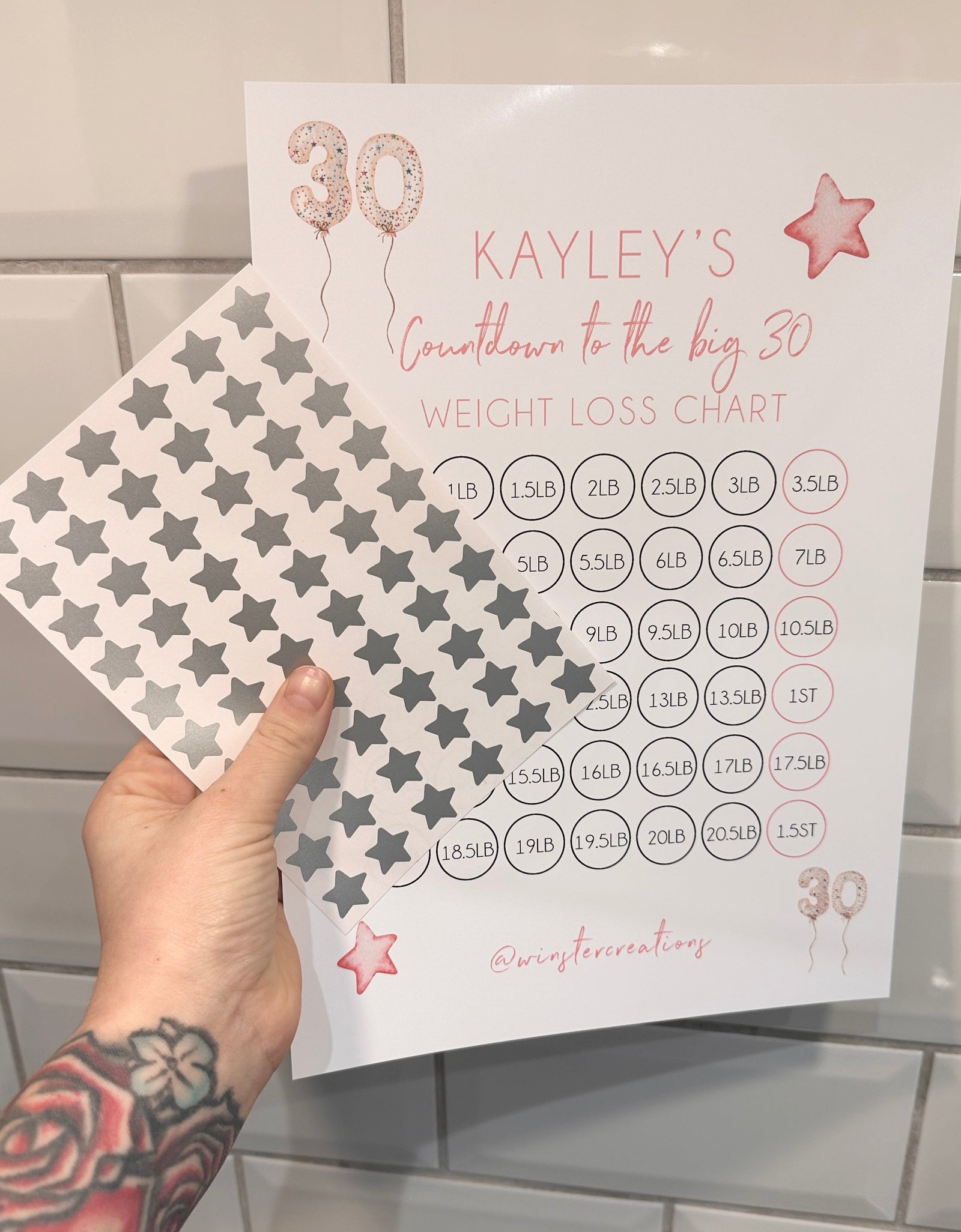 Personalised Name Countdown To Any Birthday Balloons A4 Weight Loss Diet Slimming Chart Tracker Print - st. lb Units - Laminated With Stars by WinsterCreations™ Official Store