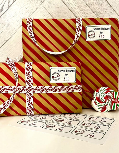 Load image into Gallery viewer, Sheet Of 21 Personalised Name North Pole Express Delivery Christmas Present Stickers Gift Labels Christmas stickers by WinsterCreations™ Official Store

