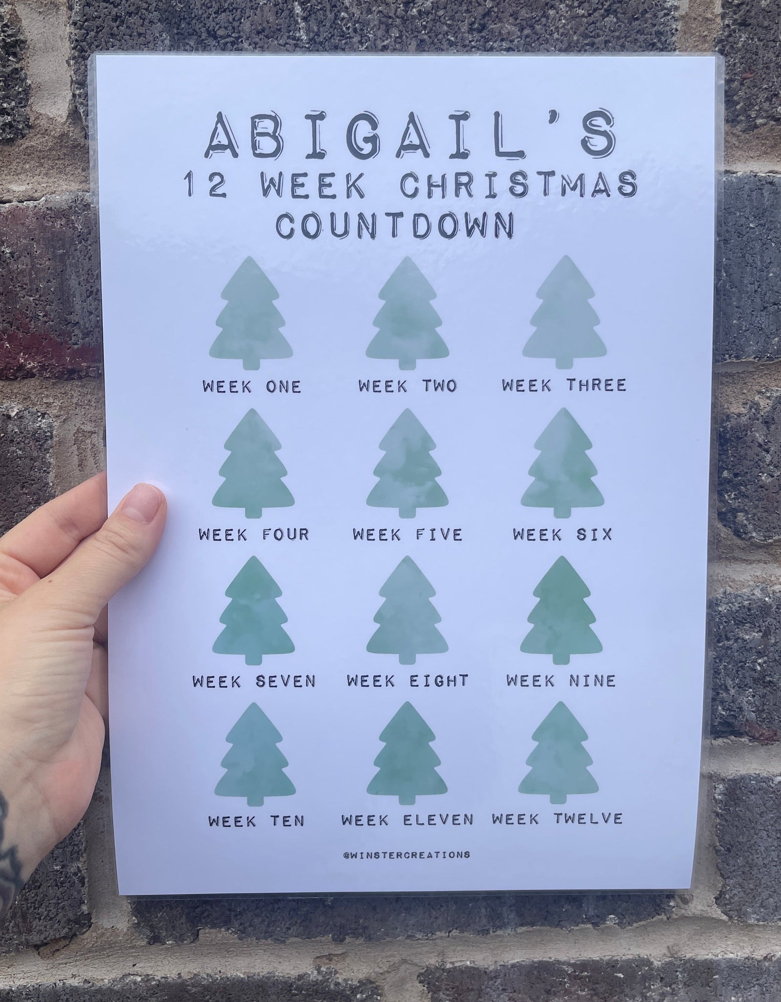 Personalised A4 Any Name 12 Week Countdown Christmas Weight Loss Chart Tracker Print - Laminated With Drywipe Pen by WinsterCreations™ Official Store