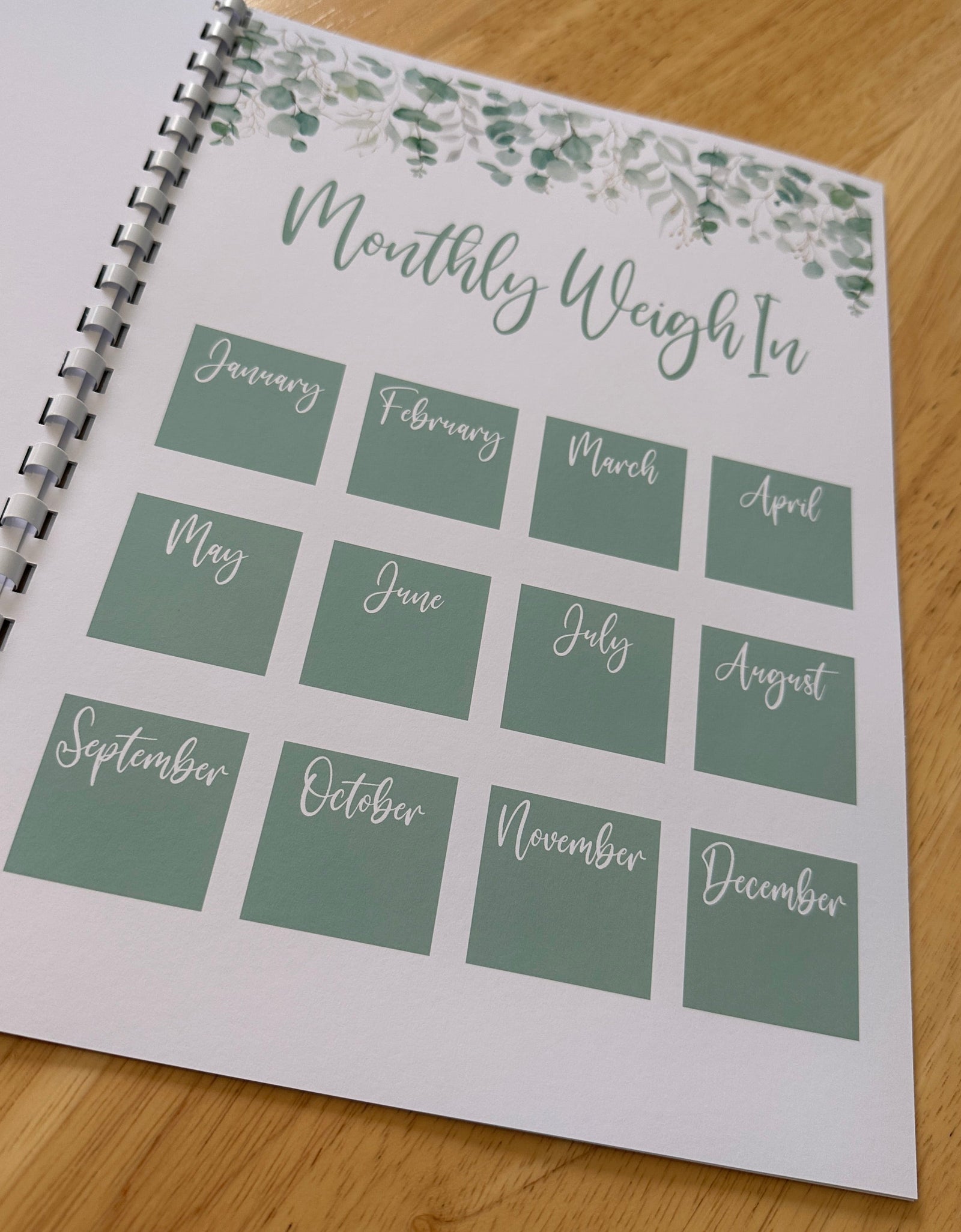 Binded Eucalyptus Leaf Weight Loss & Diet Tracker Journal A4 Diary - Up To 1 Year Measurements Goals Weigh Ins + Lots MORE! by WinsterCreations™ Official Store