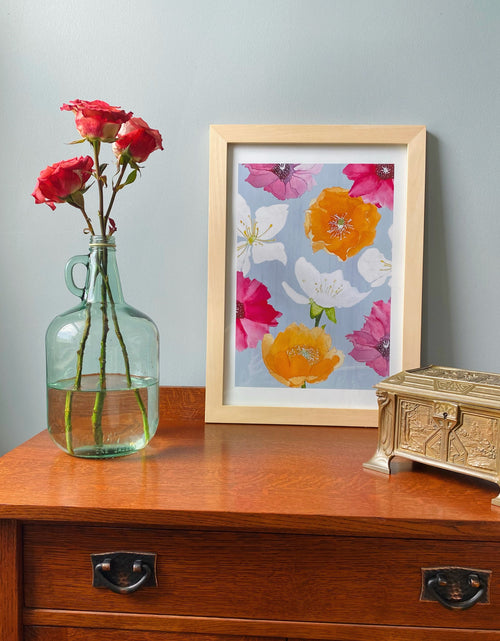 Load image into Gallery viewer, Art Print:  Cactus Flowers on Grey by India &amp; Purry
