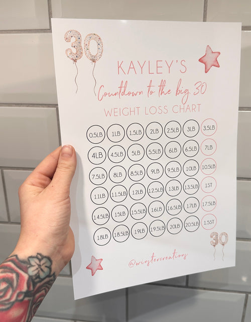 Load image into Gallery viewer, Personalised Name Countdown To Any Birthday Balloons A4 Weight Loss Diet Slimming Chart Tracker Print - st. lb Units - Laminated With Stars by WinsterCreations™ Official Store
