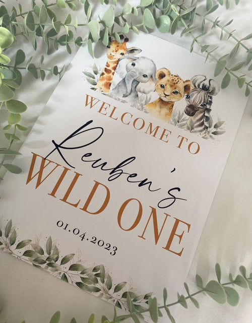 Load image into Gallery viewer, Wild One Any Name &amp; Date Wild Safari Animals Birthday Party Decor Print by WinsterCreations™ Official Store

