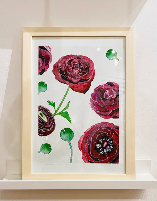 Load image into Gallery viewer, Art Print:  Black Ranunculus on Snow by India &amp; Purry
