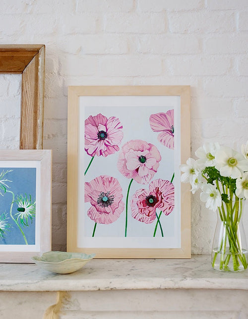 Load image into Gallery viewer, Art Print:  Rose Poppies on Pale Grey by India &amp; Purry
