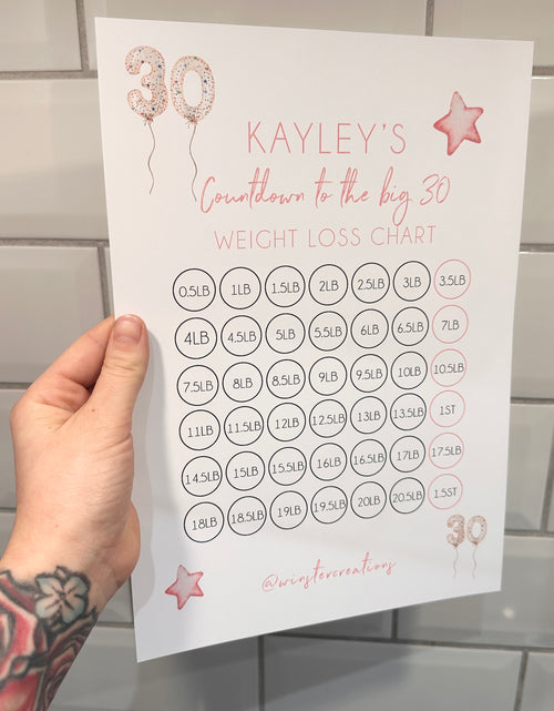 Load image into Gallery viewer, Personalised Name Countdown To Any Birthday Balloons A4 Weight Loss Diet Slimming Chart Tracker Print - st. lb Units - Laminated With Stars by WinsterCreations™ Official Store
