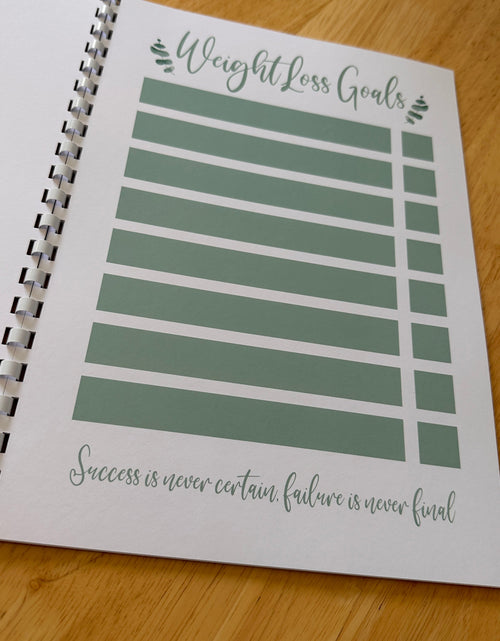 Load image into Gallery viewer, Binded Eucalyptus Leaf Weight Loss &amp; Diet Tracker Journal A4 Diary - Up To 1 Year Measurements Goals Weigh Ins + Lots MORE! by WinsterCreations™ Official Store
