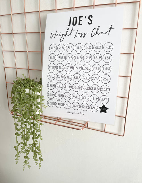 Load image into Gallery viewer, Personalised Name A4 Black &amp; White Weight Loss Chart Tracker Print - st. lb Units - Laminated With Stars by WinsterCreations™ Official Store
