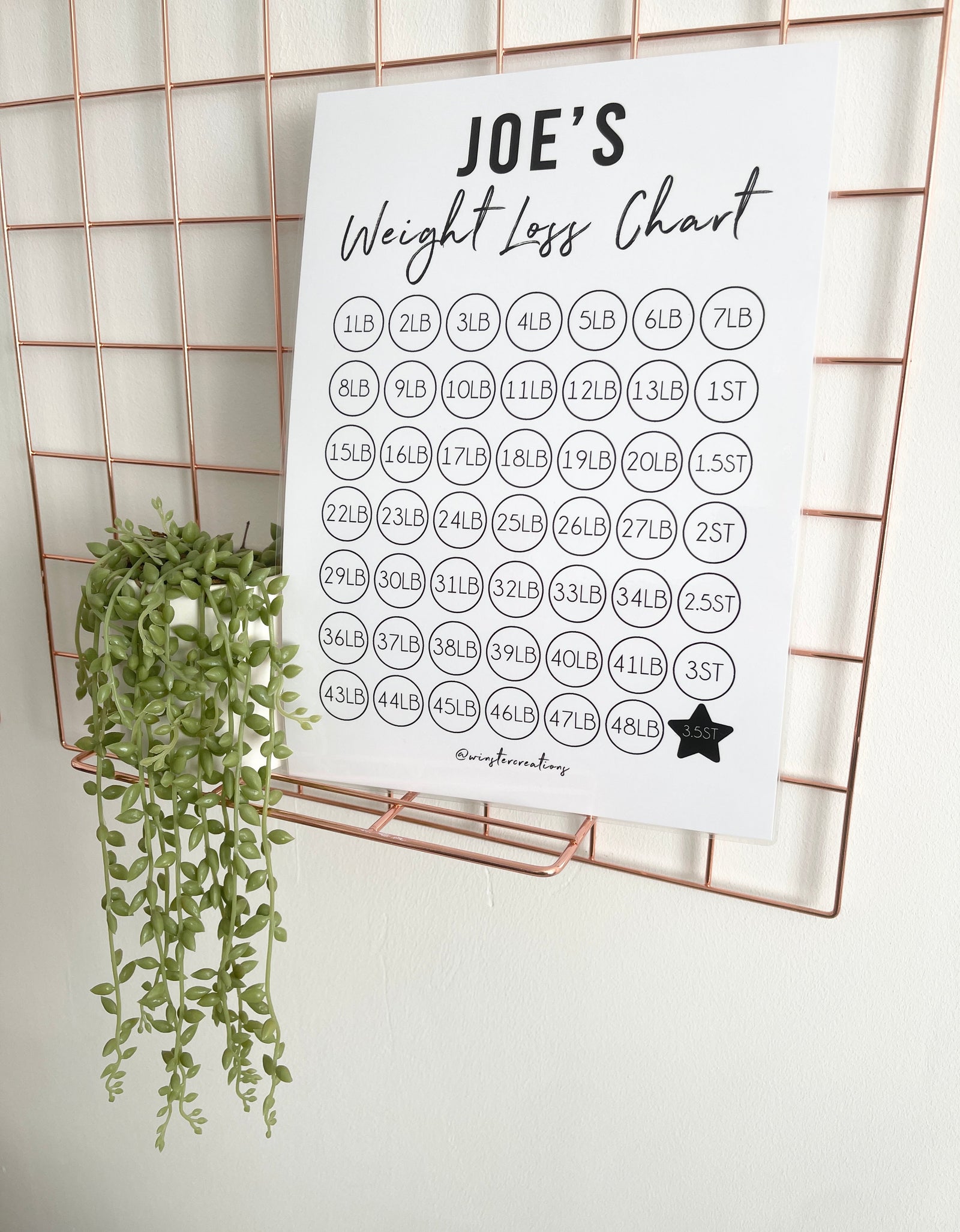 Personalised Name A4 Black & White Weight Loss Chart Tracker Print - st. lb Units - Laminated With Stars by WinsterCreations™ Official Store