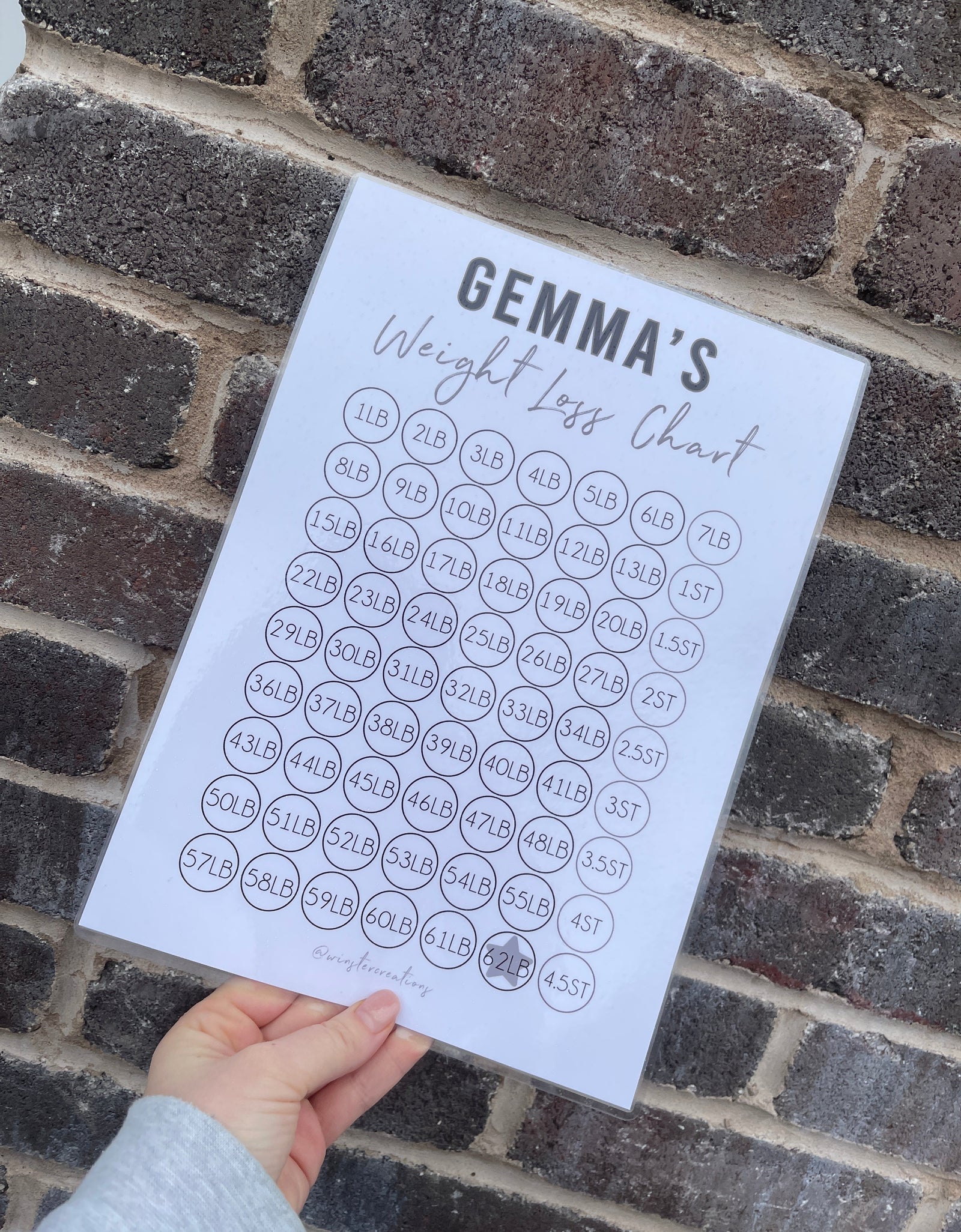 Personalised A4 Any Name Black & Grey Weight Loss Chart Tracker Print - st. lb Units - Laminated With Stars by WinsterCreations™ Official Store