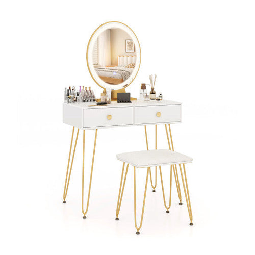 Load image into Gallery viewer, Industrial Makeup Dressing Table with 3 Lighting Modes-White
