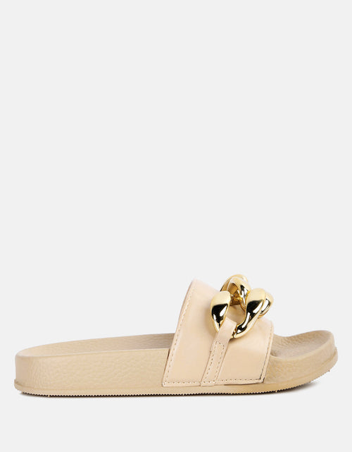 Load image into Gallery viewer, ishtar metallic chain metal slid flats by London Rag
