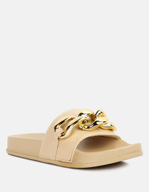 Load image into Gallery viewer, ishtar metallic chain metal slid flats by London Rag
