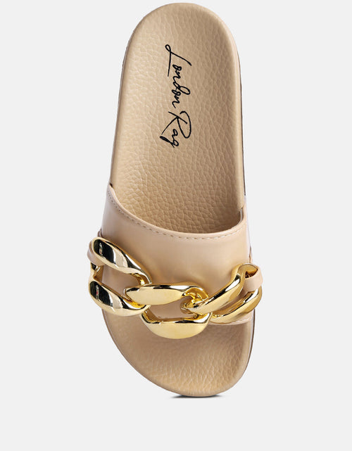 Load image into Gallery viewer, ishtar metallic chain metal slid flats by London Rag
