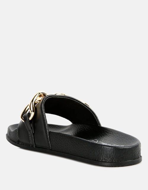 Load image into Gallery viewer, ishtar metallic chain metal slid flats by London Rag
