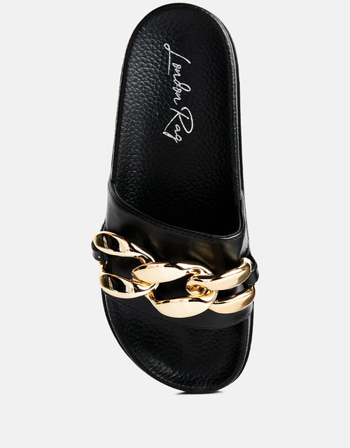 Load image into Gallery viewer, ishtar metallic chain metal slid flats by London Rag
