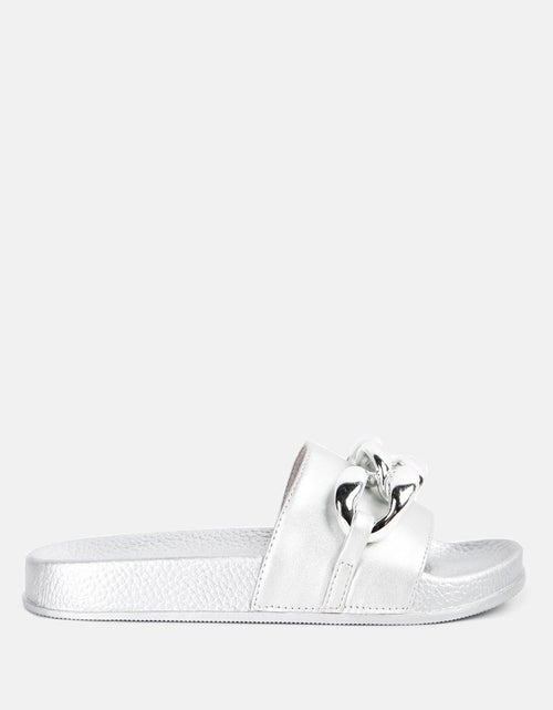Load image into Gallery viewer, ishtar metallic chain metal slid flats by London Rag
