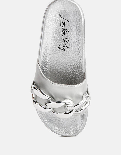 Load image into Gallery viewer, ishtar metallic chain metal slid flats by London Rag
