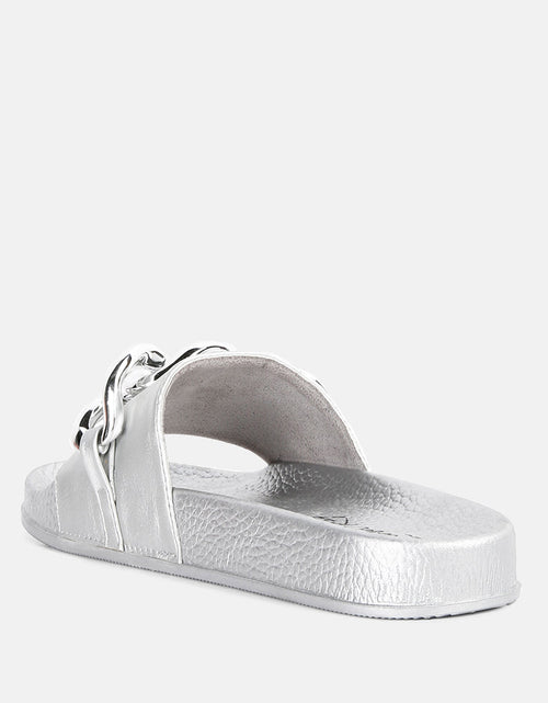 Load image into Gallery viewer, ishtar metallic chain metal slid flats by London Rag
