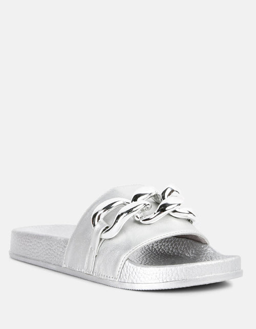 Load image into Gallery viewer, ishtar metallic chain metal slid flats by London Rag
