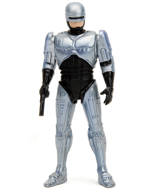Load image into Gallery viewer, Ford Taurus OCP Matt Black "Detroit Police" and Robocop Diecast Figure 35th Anniversary "Robocop" (1987) Movie "Hollywood Rides" Series 1/24 Diecast Model Car by Jada
