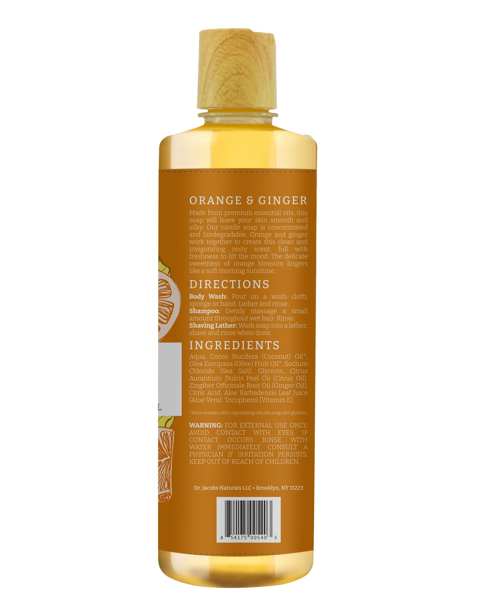 Orange & Ginger Castile Body Wash by Dr. Jacobs Naturals