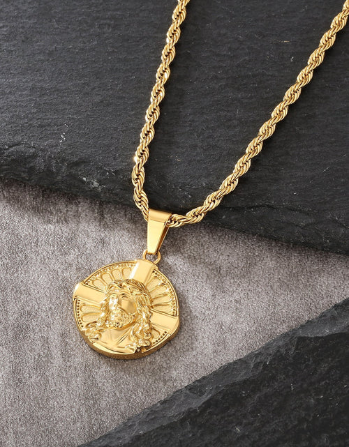 Load image into Gallery viewer, Jesus on Cross Coin Pendant Necklace by Bling Proud | Urban Jewelry Online Store
