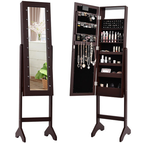 Load image into Gallery viewer, Mirrored Jewelry Cabinet Armoire Organizer w/ LED lights-Brown
