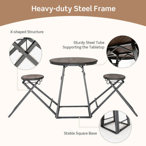 Load image into Gallery viewer, 3 Pieces Dining Table Set with 2 Foldable Stools for Small Space-Gray
