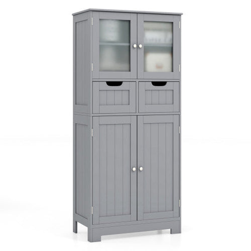 Load image into Gallery viewer, 4 Door Freee-Standing Bathroom Cabinet with 2 Drawers and Glass Doors-Gray
