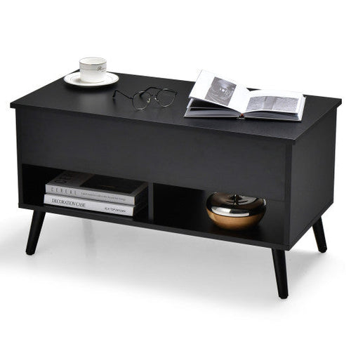 Load image into Gallery viewer, 31.5 Inch Lift Top Coffee Table with Hidden Compartment and 2 Storage Shelves-Black

