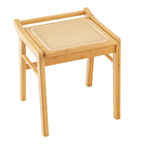 Load image into Gallery viewer, Bamboo Vanity Stool with Rattan Top and Reinforcement Bar-Natural
