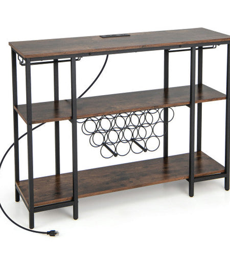 Industrial Wine Rack Wine Bar Cabinet with Storage Shelves-Brown