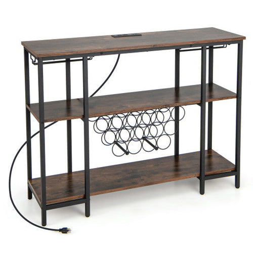 Load image into Gallery viewer, Industrial Wine Rack Wine Bar Cabinet with Storage Shelves-Brown
