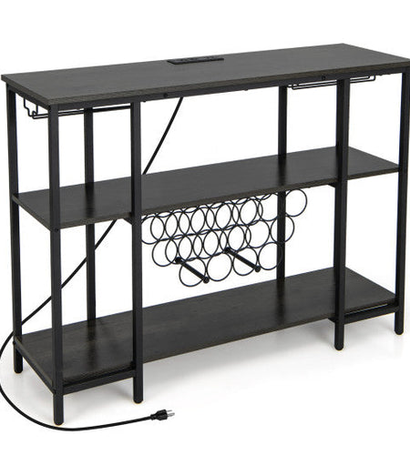 Industrial Wine Rack Wine Bar Cabinet with Storage Shelves-Gray