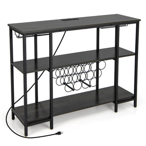 Load image into Gallery viewer, Industrial Wine Rack Wine Bar Cabinet with Storage Shelves-Gray
