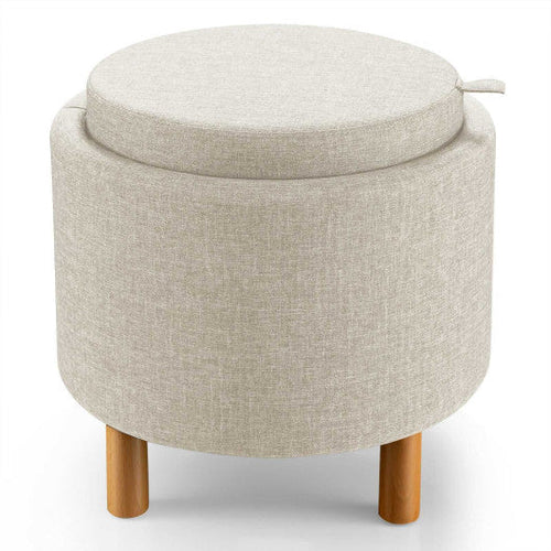 Load image into Gallery viewer, Round Fabric Storage Ottoman with Tray and Non-Slip Pads for Bedroom-Beige
