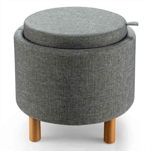 Load image into Gallery viewer, Round Fabric Storage Ottoman with Tray and Non-Slip Pads for Bedroom-Gray
