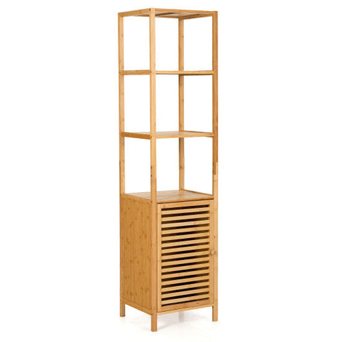 Load image into Gallery viewer, 4 Tiers Slim Bamboo Floor Storage Cabinet with Shutter Door and Anti-Toppling Device-Natural
