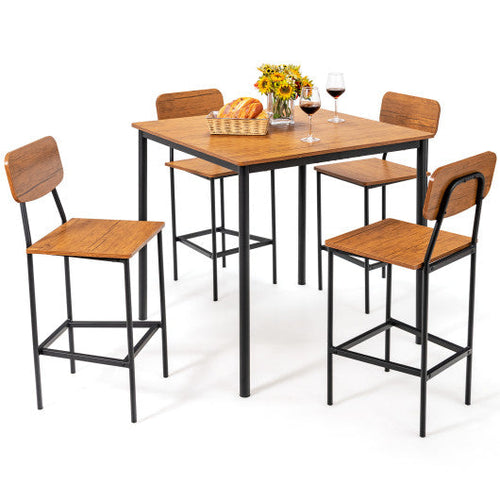 Load image into Gallery viewer, 5-Piece Industrial Dining Table Set with Counter Height Table and 4 Bar Stools-Teak
