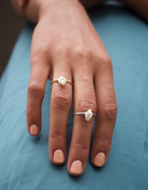Load image into Gallery viewer, Freshwater Keshi Pearl Ring by Toasted Jewelry
