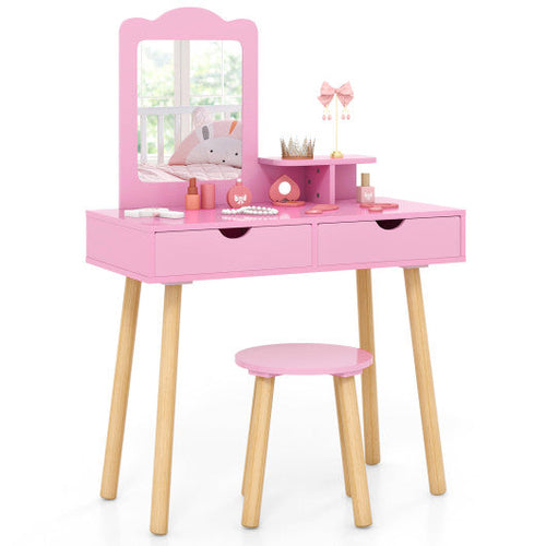 Load image into Gallery viewer, Kid Vanity Table Chair Set with Mirror and 2 Large Storage Drawers-Pink
