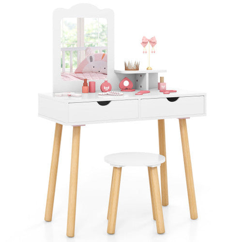 Load image into Gallery viewer, Kid Vanity Table Chair Set with Mirror and 2 Large Storage Drawers-White

