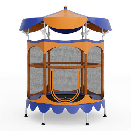 Load image into Gallery viewer, 64 Inch Kids Trampoline with Detachable Canopy and Safety Enclosure Net-Orange
