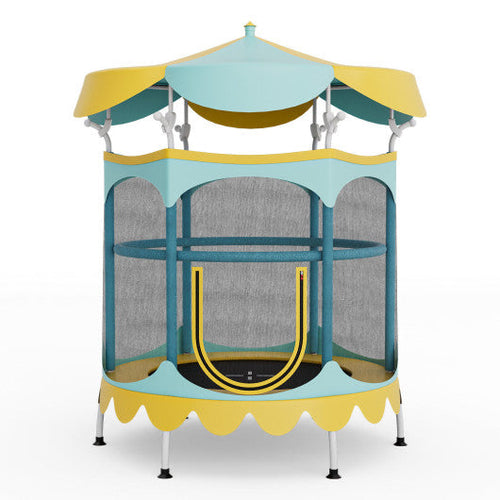 Load image into Gallery viewer, 64 Inch Kids Trampoline with Detachable Canopy and Safety Enclosure Net-Yellow
