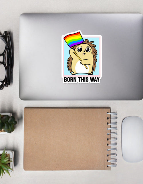 Load image into Gallery viewer, Born this Way LGBT Pride Cartoon Porcupine Bubble-free stickers by Proud Libertarian
